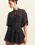 Shona Joy Short Sleeve Neck Tie Shirt Noir Polka