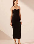 Shona Joy Eve Twist Front Halter Midi Dress Black