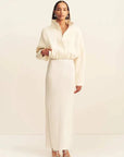 Shona Joy Crosby Wool Blend Cropped Bomber Jacket Ivory