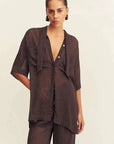 Shona Joy Maddox Short Sleeve Neck Tie Shirt Ristretto Sky