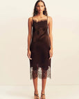 Shona Joy Lucia Lace Slip Midi Dress Espresso