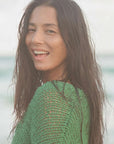 Zulu and Zephyr Linen Blend Hand Knit Jumper Tallow Green