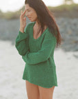 Zulu and Zephyr Linen Blend Hand Knit Jumper Tallow Green