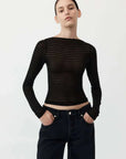St Agni Sheer Stripe Top Black