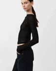 St Agni Sheer Stripe Top Black
