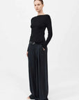 St Agni Wide Leg Pleat Pants Black