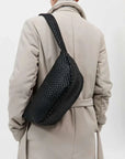 St Agni Lattice Weave Crescent Bag Black