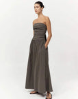 St Agni Gathered Strapless Tie Back Dress Khaki