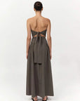 St Agni Gathered Strapless Tie Back Dress Khaki