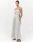 St Agni Gathered Strapless Tie Back Dress Silver