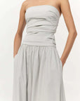St Agni Gathered Strapless Tie Back Dress Silver