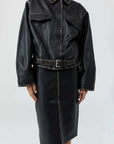 St Agni Brushed Leather Belted Jacket Black