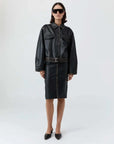 St Agni Brushed Leather Belted Jacket Black