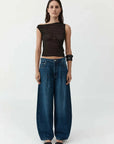 St Agni Mid Rise Pleat Barrel Jeans Dark Indigo