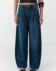 St Agni Mid Rise Pleat Barrel Jeans Dark Indigo