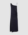 Bassike One Shoulder Longerline Dress Washed Navy Black