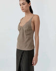 St Agni Suede Low Back Tie Top Earth