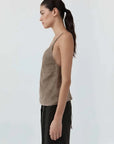 St Agni Suede Low Back Tie Top Earth