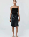 St Agni Leather Everyday Wrap Skirt Black