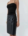 St Agni Leather Everyday Wrap Skirt Black