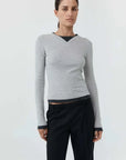 St Agni Organic Cotton V Neck Long Sleeve Top Grey Marle