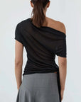 St Agni Fine Jersey Off Shoulder Top Charcoal