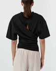 St Agni Cotton Jersey Split Back Tee Black