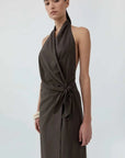 St Agni Halter Wrap Backless Dress Wood