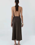 St Agni Halter Wrap Backless Dress Wood