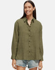 Scotch and Soda Oversized Linen Shirt Olive Green