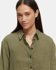 Scotch and Soda Oversized Linen Shirt Olive Green