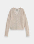 Scotch and Soda Boucle V Neck Relaxed Pullover Oatmeal Melange