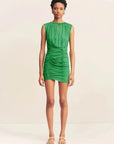 Shona Joy Panelled Gathered Mini Dress Apple Green