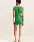Shona Joy Panelled Gathered Mini Dress Apple Green