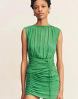 Shona Joy Panelled Gathered Mini Dress Apple Green