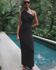 Shona Joy Beau Gathered Asymmetrical Midi Dress Espresso