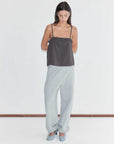 Deiji Studios Frill Placket Top Brown Blue Stripe