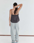 Deiji Studios Frill Placket Top Brown Blue Stripe