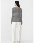 Bassike Stripe Envelope Neck Rib Top Black White