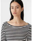 Bassike Stripe Envelope Neck Rib Top Black White