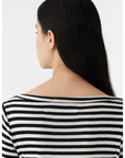 Bassike Stripe Envelope Neck Rib Top Black White