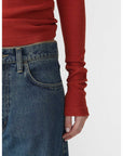 Bassike Slim Superfine Rib Long Sleeve TShirt Red Cedar