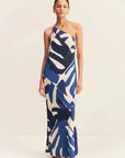 Shona Joy Edward Silk One Shoulder Maxi Dress Navy