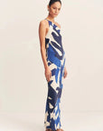 Shona Joy Edward Silk One Shoulder Maxi Dress Navy