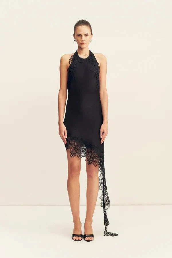 Shona Joy Eniko Lace Open Back Mini Dress Black