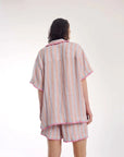 The Tales Hand Crochet Trimmed Stripe Linen Shorts Rose