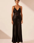 Shona Joy Moraya Plunged Godet Maxi Dress Black