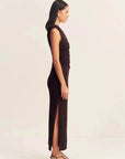 Shona Joy Beau Gathered Asymmetrical Midi Dress Espresso