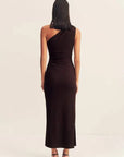 Shona Joy Beau Gathered Asymmetrical Midi Dress Espresso