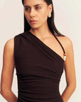 Shona Joy Beau Gathered Asymmetrical Midi Dress Espresso